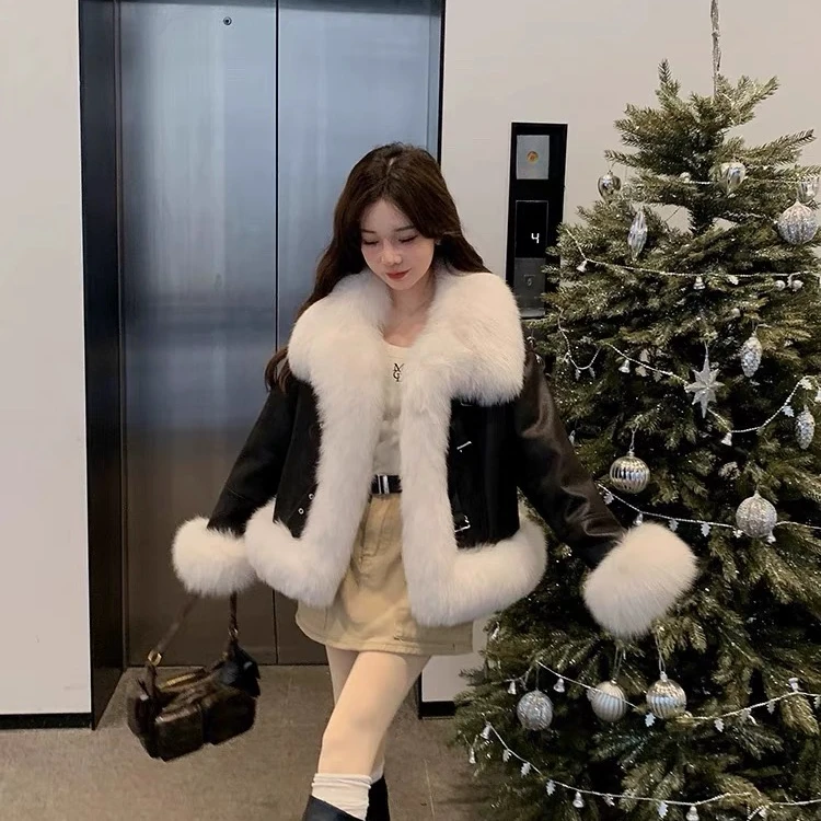 2024新款整皮狐狸毛时尚毛领年轻小个子气质百搭款毛毛大衣外套