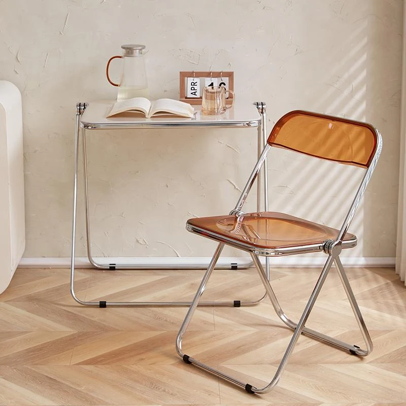 女服装店拍照透明椅子ins餐椅亚克力塑料新款折叠椅网红化妆凳