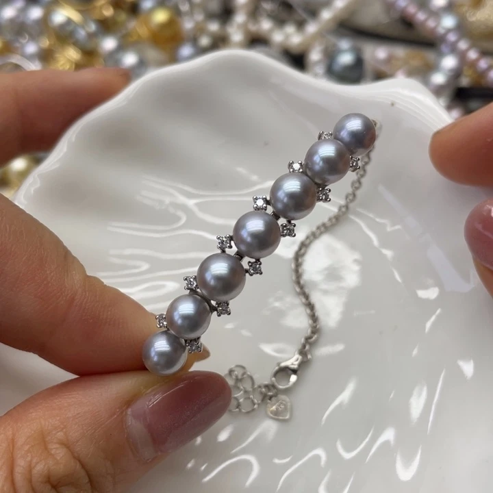 海水珍珠手镯银S925镶嵌