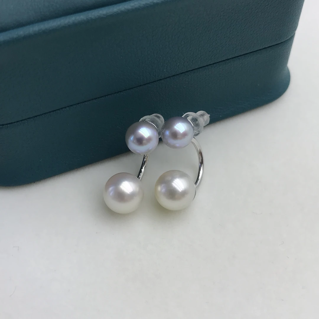海水akoya真多麻双珠乔妹耳钉S925两戴百搭6-7mm8-9mm