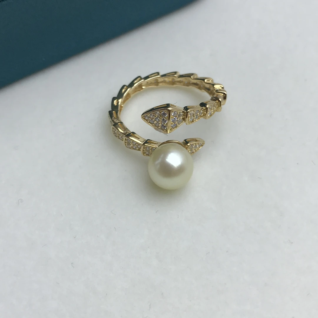 海水akoya羽黄金戒指开口可调节戒指7-8mm