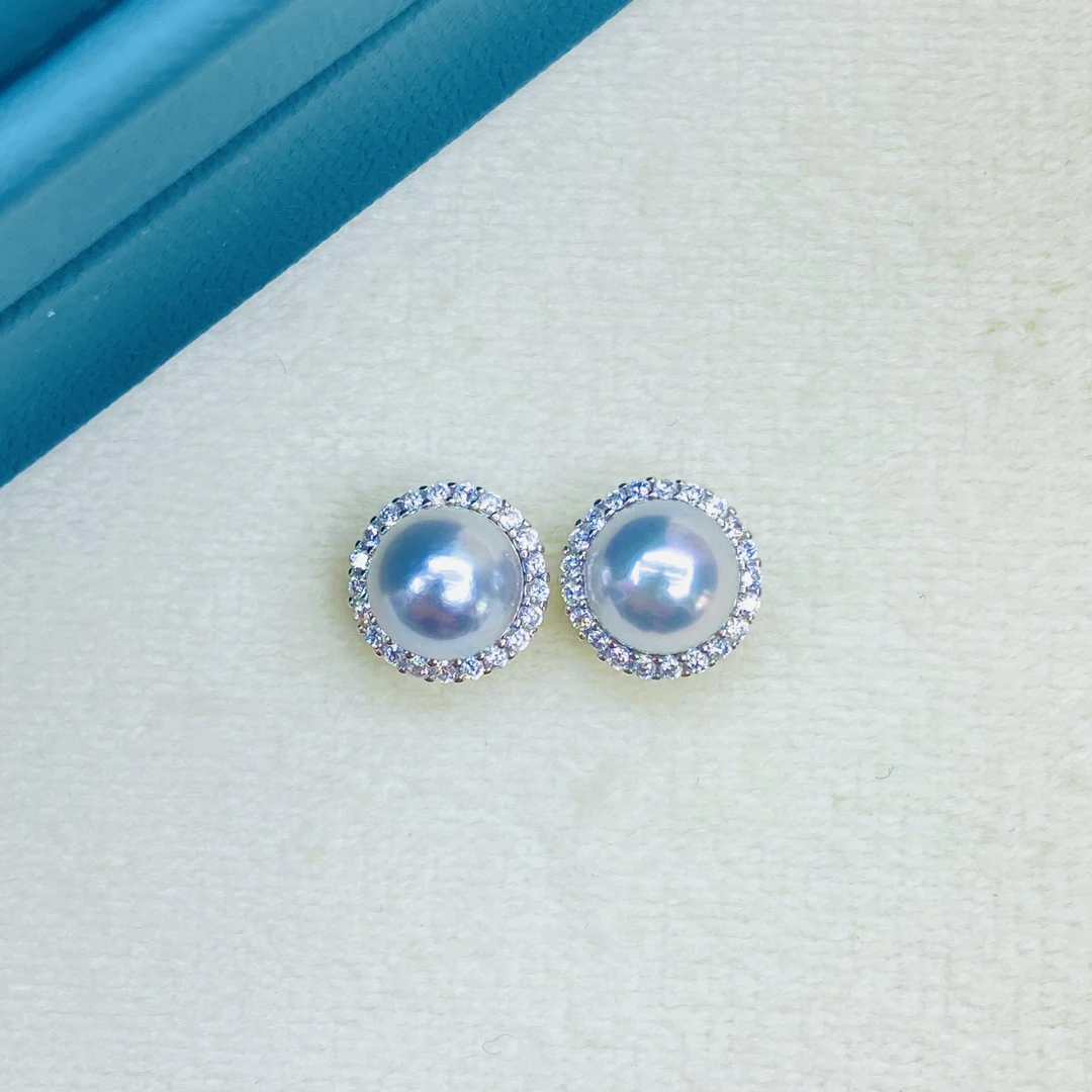 海水珍珠Akoya真多麻太阳花耳钉S925银