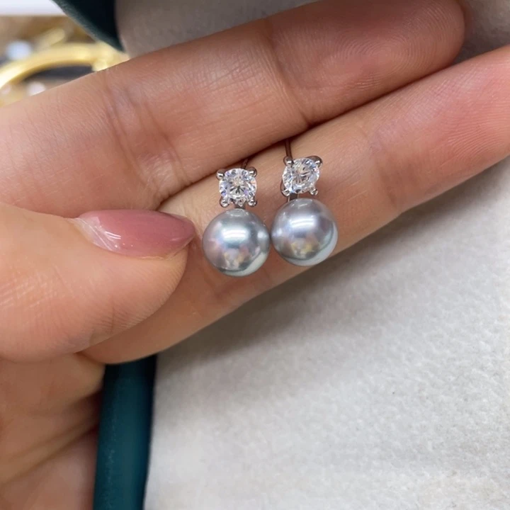 海水珍珠耳饰银S925镶嵌