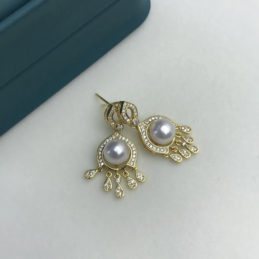 海水akoya捕梦网耳钉S925复古灵动7-8mm