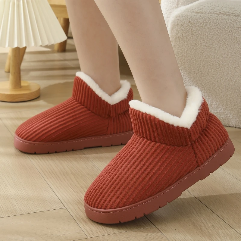 秋冬季高帮保暖棉拖鞋女士外穿简约包跟防滑棉鞋男加厚底时尚百搭
