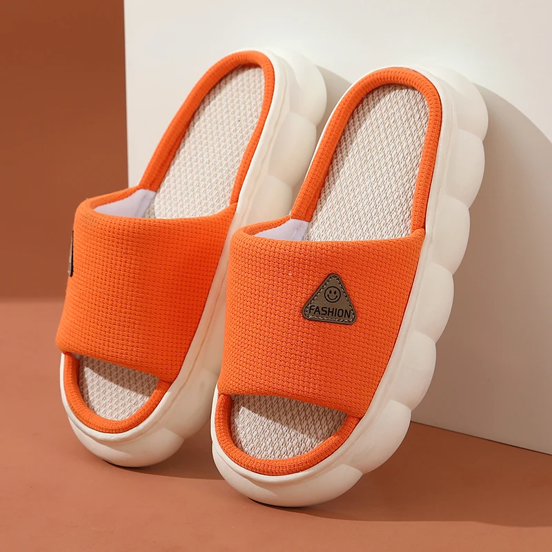 亚麻拖鞋女士夏季漏趾室内外厚底防滑透气干爽棉麻拖鞋男居家情侣