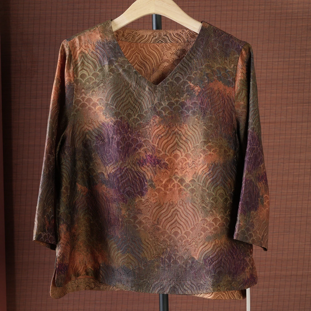 芹 新中式风 24976  柿子染 植物扎染 经典版 上衣 L