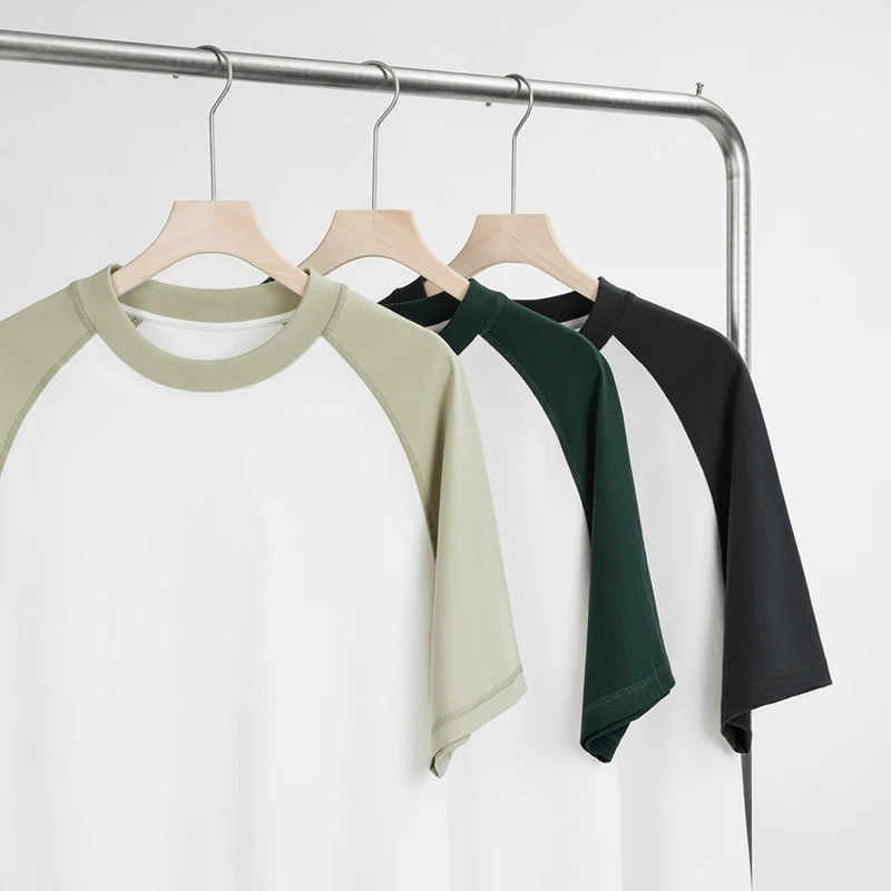 小领口300克重磅纯棉插肩袖圆领短袖T恤男美式休闲情侣半袖上衣