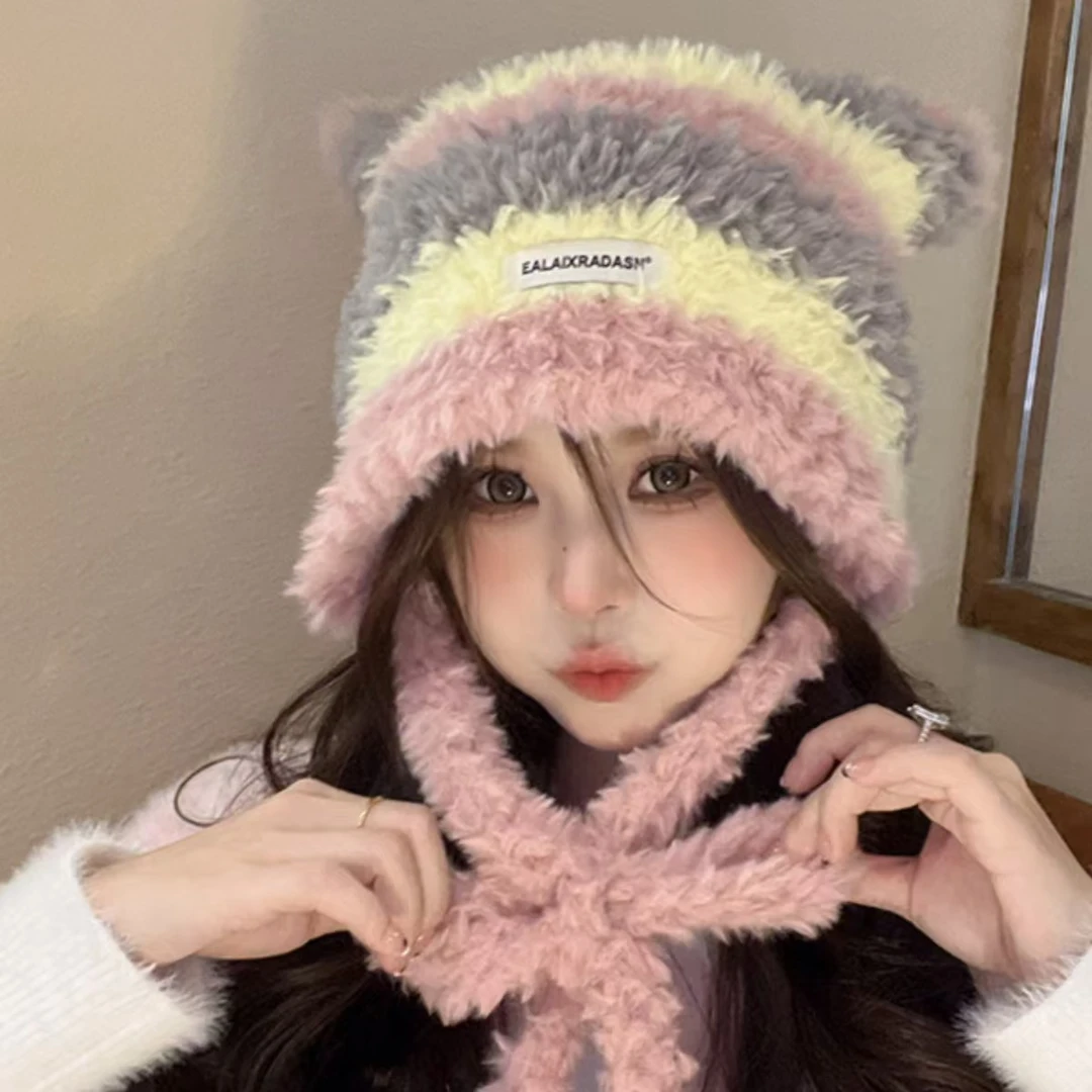 毛绒帽子女秋冬2024新款保暖针织帽护耳可爱百搭毛线护耳帽S21