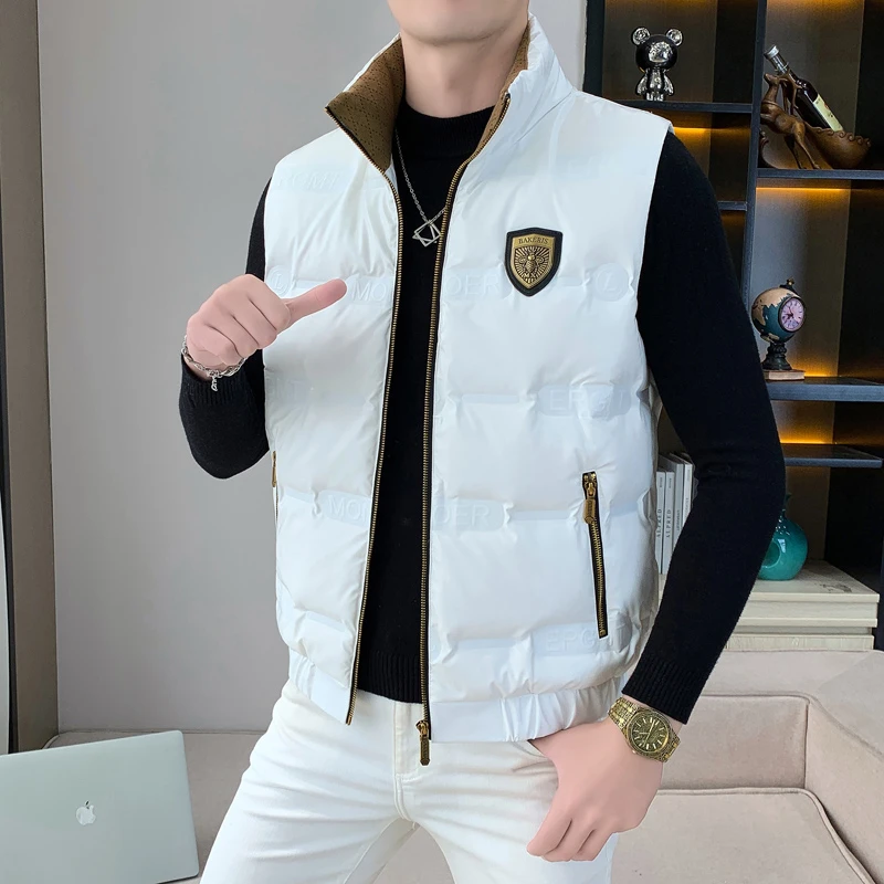 2025冬季欧货立领潮牌马甲男士亮面免洗百搭时尚潮流修身百搭无袖