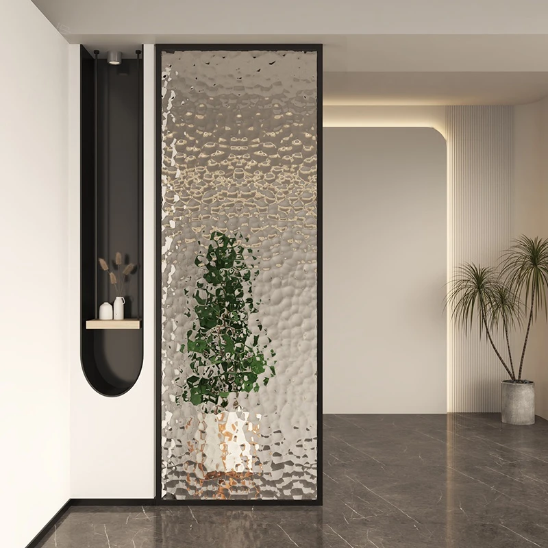 长虹艺术玻璃隔断客厅玄关卫生间轻奢不锈钢屏风流水瀑布玻璃隔断