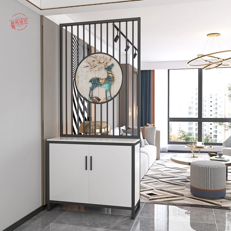 北欧轻奢风玄关柜家用遮挡现代简约屏风隔断客厅网红进门鞋柜一体