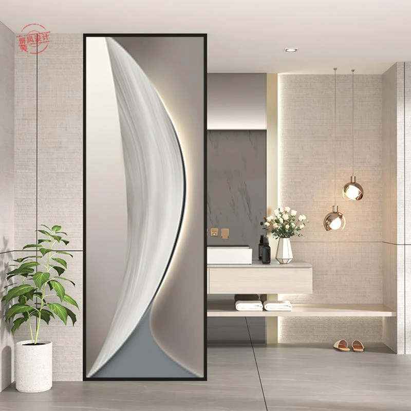轻奢现代简约艺术玻璃屏风隔断客厅背景墙磨砂透光双面入户玄关柜