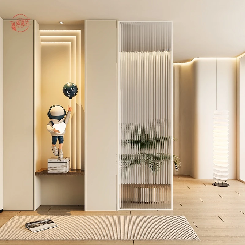 轻奢奶油风长虹玻璃屏风入户玄关客厅隔断卫生间不锈钢装饰遮挡