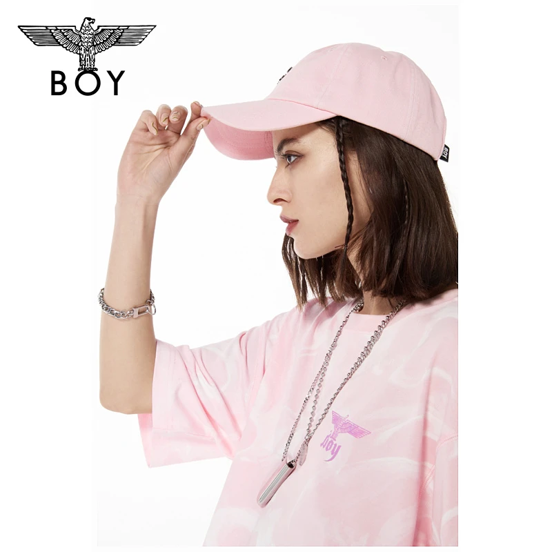 BOYLONDON 夏季户外遮阳帽百搭宽松时尚情侣圆领印花鸭舌帽N90015