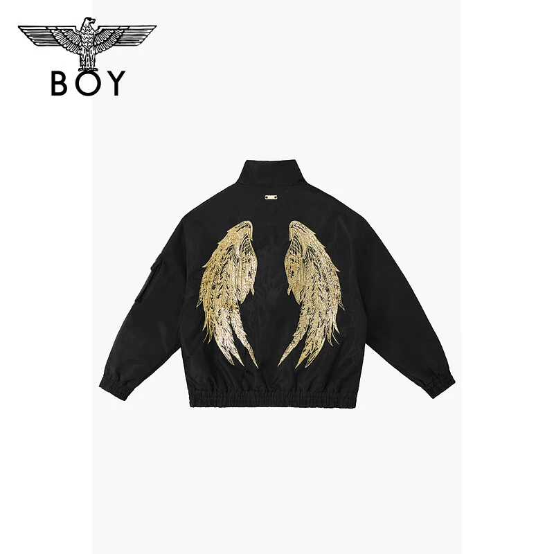 BOYLONDON 潮牌短款棉服立领黑色朋克情侣宽松上衣运动外套N29007