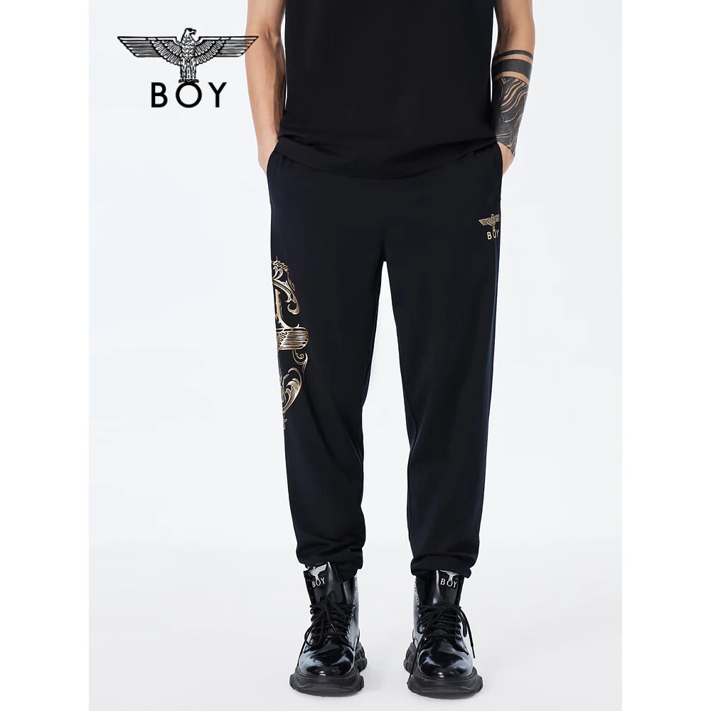 BOY LONDON夏季男女同款长裤侧边印花烫金抽绳潮牌束脚裤N15003