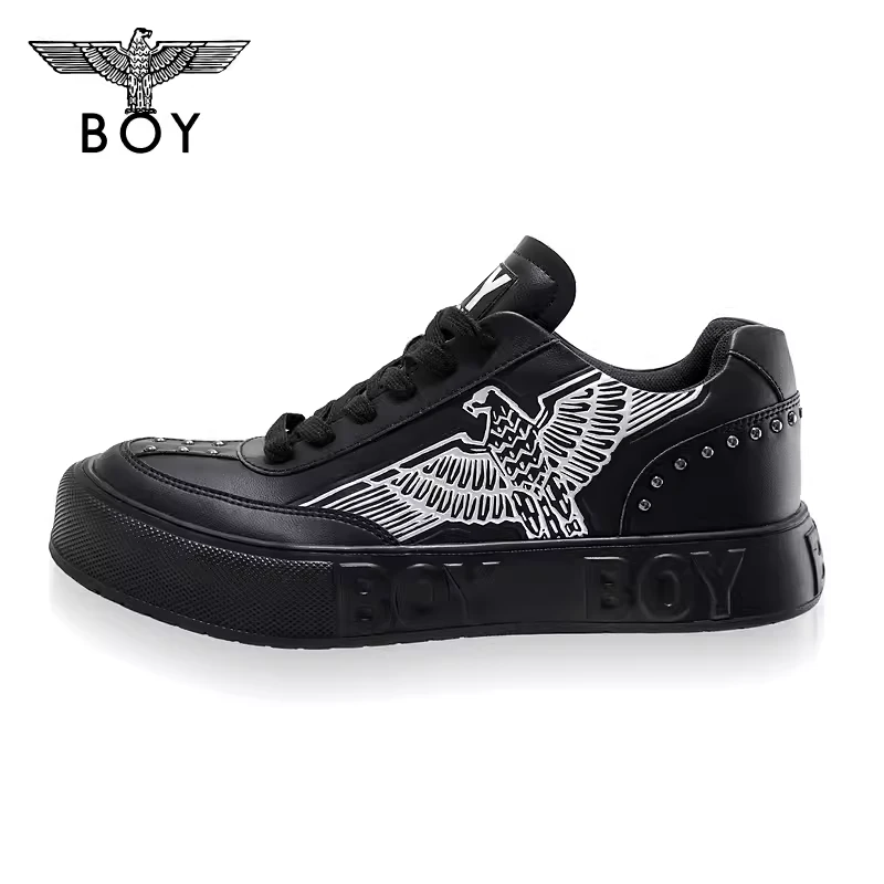 BOYLONDON春秋情侣款板鞋黑色潮流老鹰LOGO时尚增高休闲鞋 N79002
