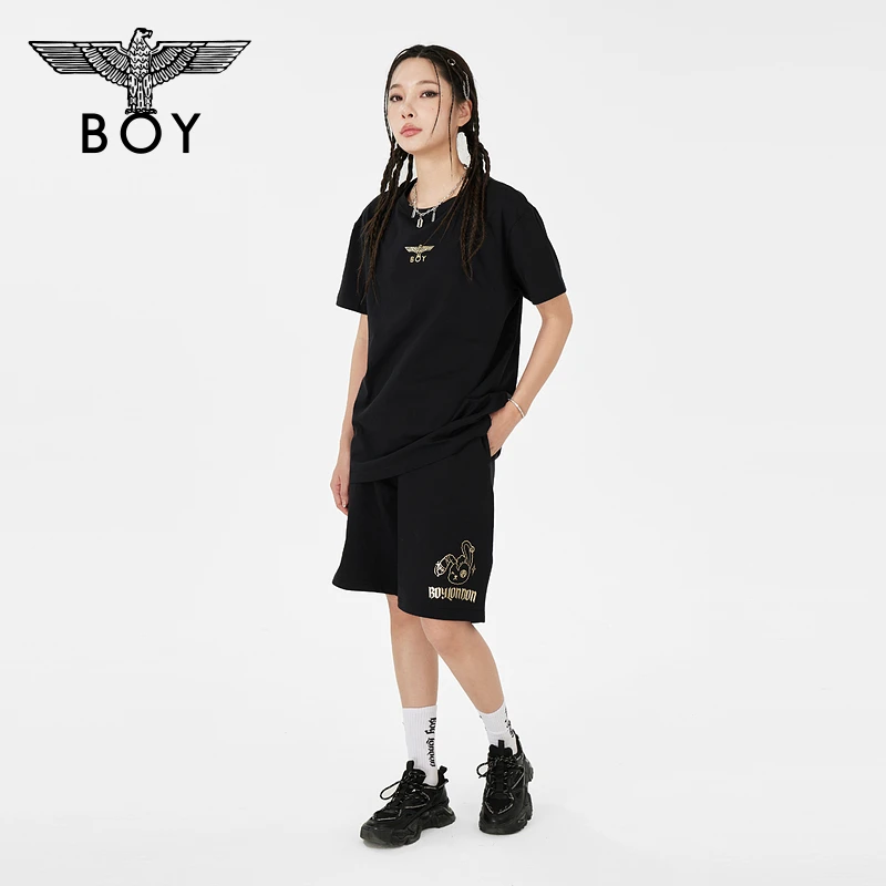 BOYLONDON夏季潮牌短袖情侣同款圆领宽松黑色高街百搭T恤N01030