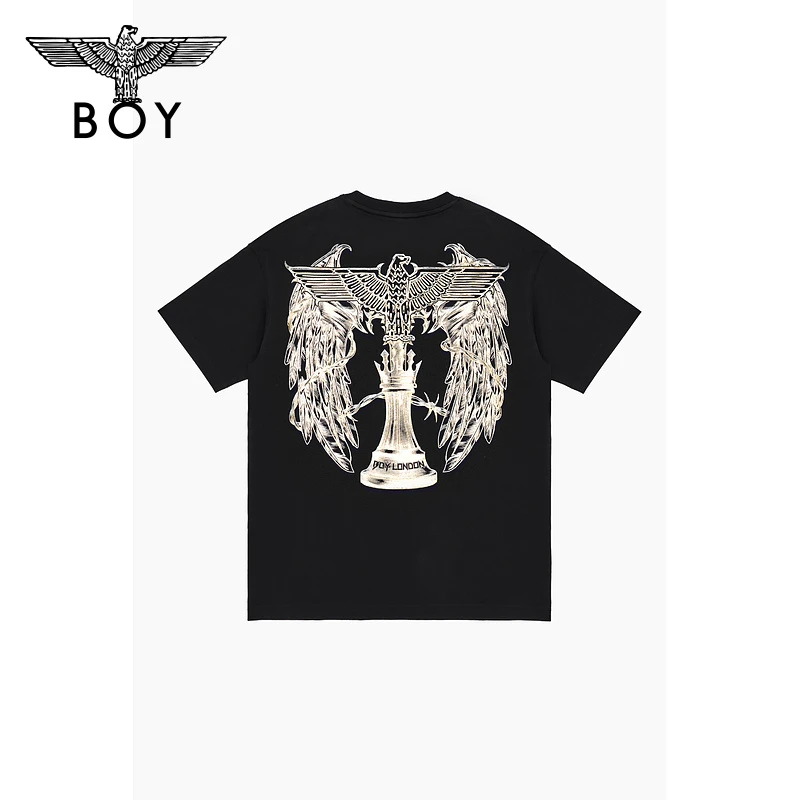 BOYLONDON 潮牌烫金老鹰翅膀情侣个性情侣圆领短袖通勤t恤 N01004