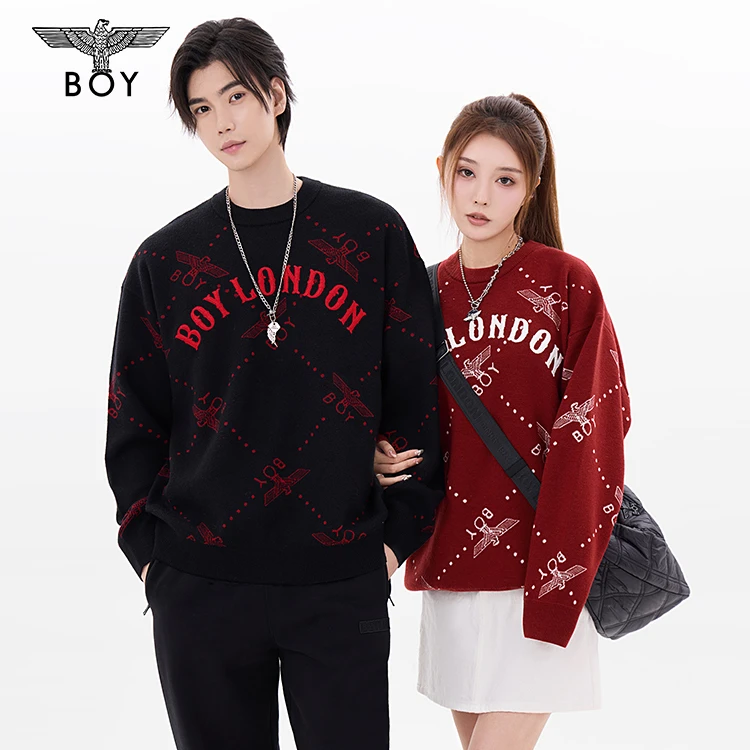 【新年限定】BOY LONDON秋冬情侣红色毛衣时尚宽松针织套头衫N60902