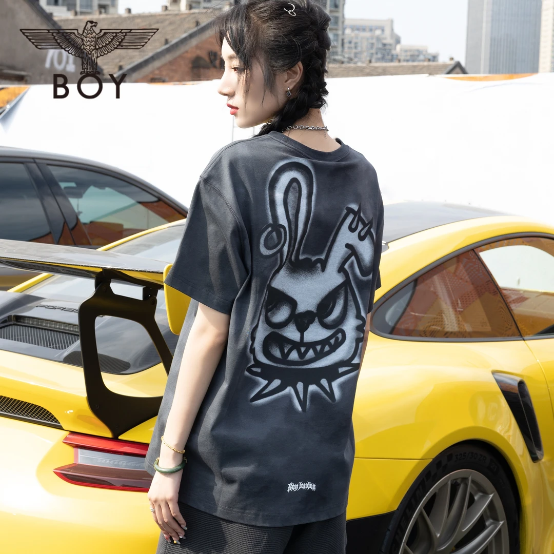 BOYLONDON短袖情侣同款春夏季新款兔子印花时尚潮流休闲T恤N01022