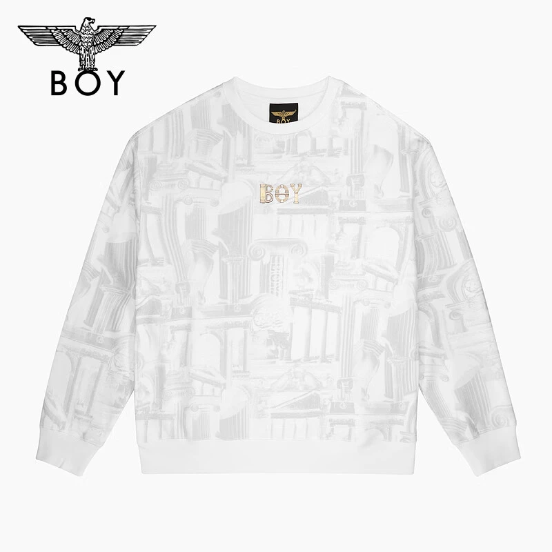 BOYLONDON潮牌休闲宽松卫衣情侣同款潮流烫金印花白色上衣 N03013