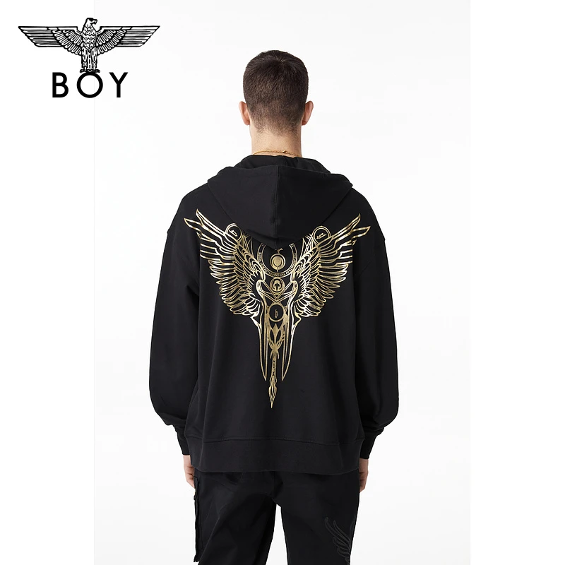 【金翅图腾】BOYLONDON 金色翅膀潮流休闲连帽开衫外套情侣潮N06003
