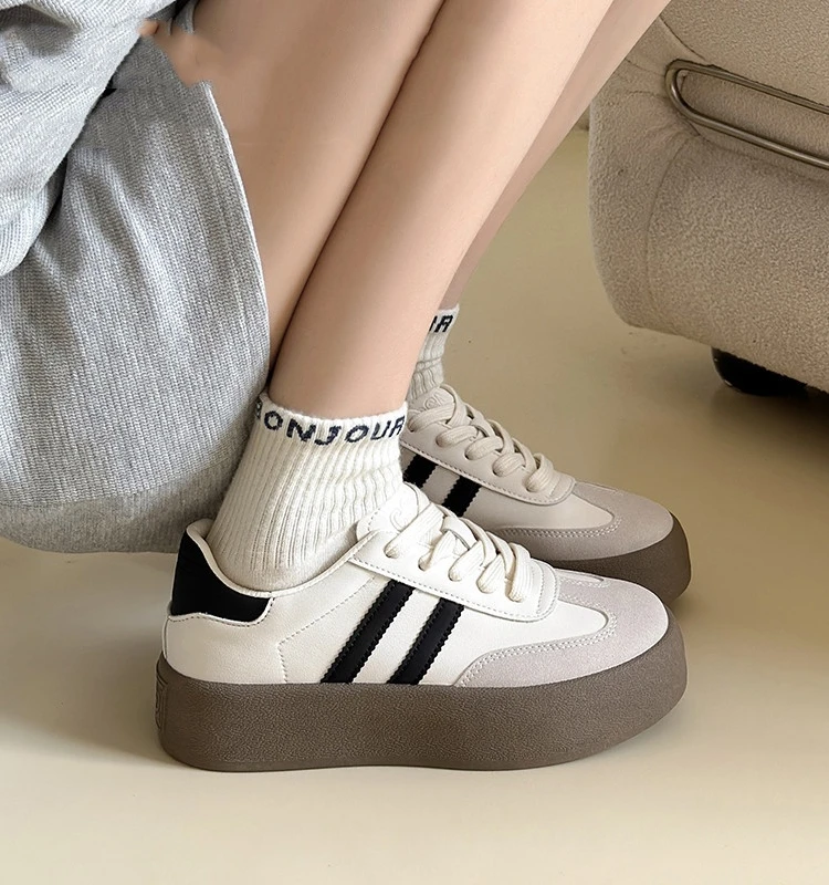 网面小白鞋女厚底2024年春秋新款阿甘德训鞋百搭休闲板鞋松糕单鞋