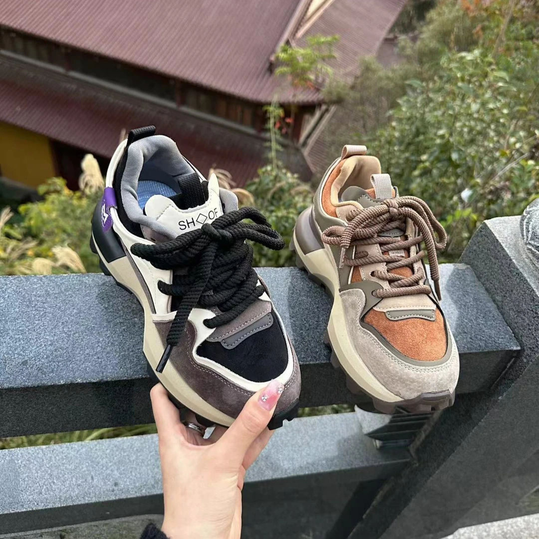 真皮厚底老爹鞋2024新款女款春季百搭时尚超火阿甘鞋休闲运动潮鞋