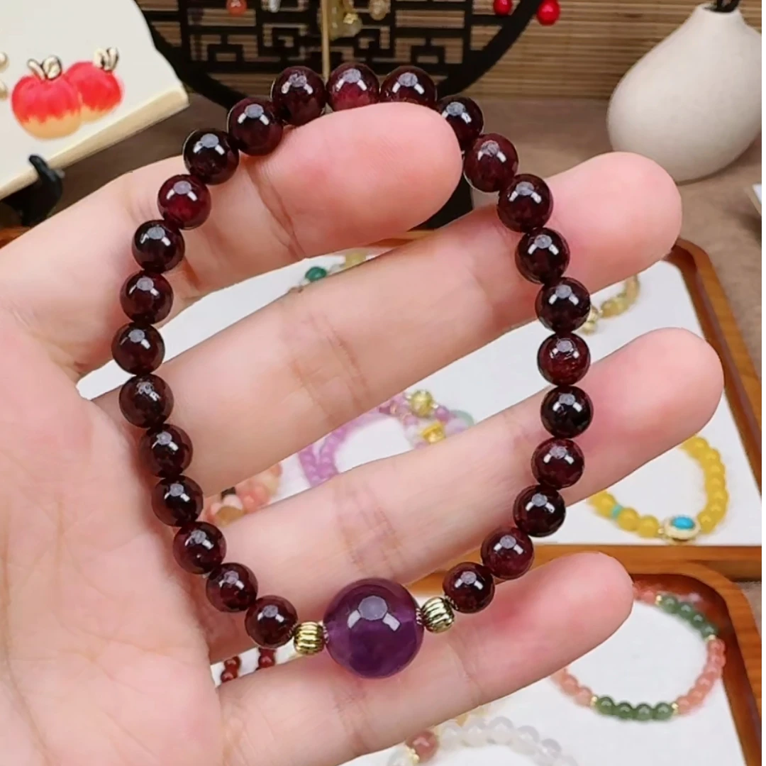 天然紫水晶石榴石轻奢手串