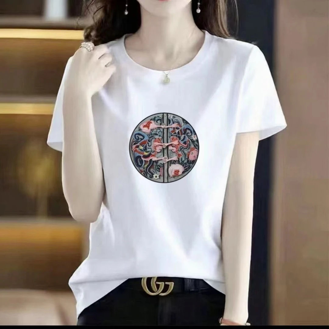 新中式盘扣短袖t恤国风设计感体恤女装2024新款夏季显瘦上衣t