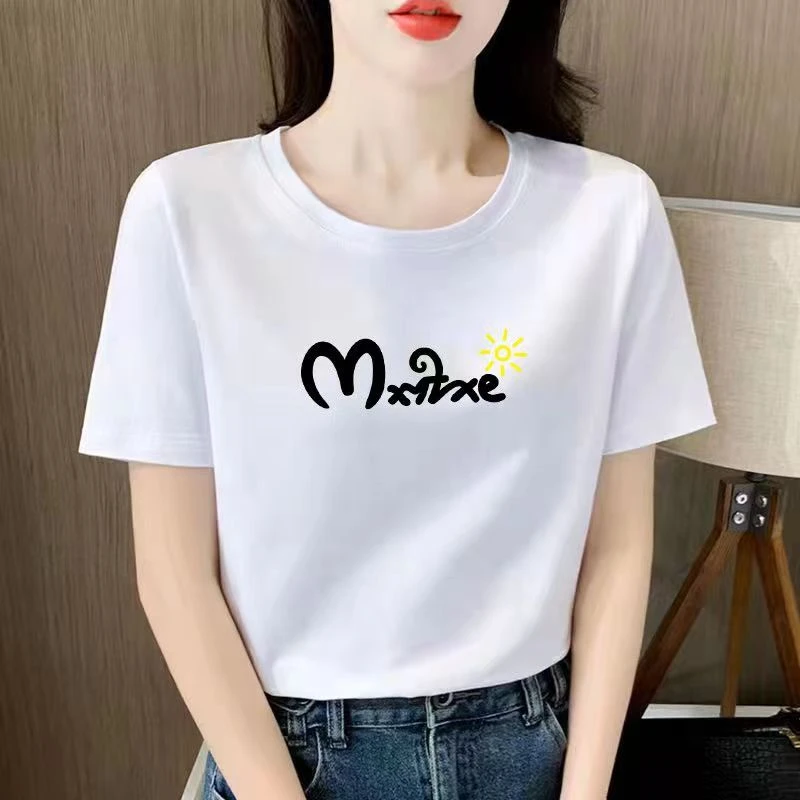 2023新款女士小太阳图案彩色ins纯棉短袖短款短款休闲显瘦t恤印花