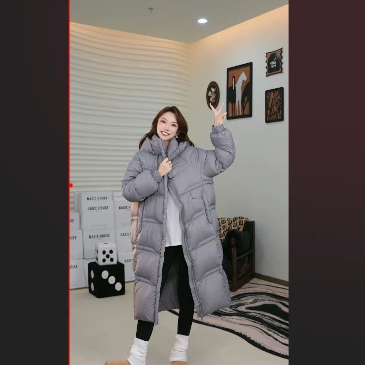 90白鹅绒长款羽绒服情侣过膝连帽羽绒服保暖冬季加款厚90绒-5209