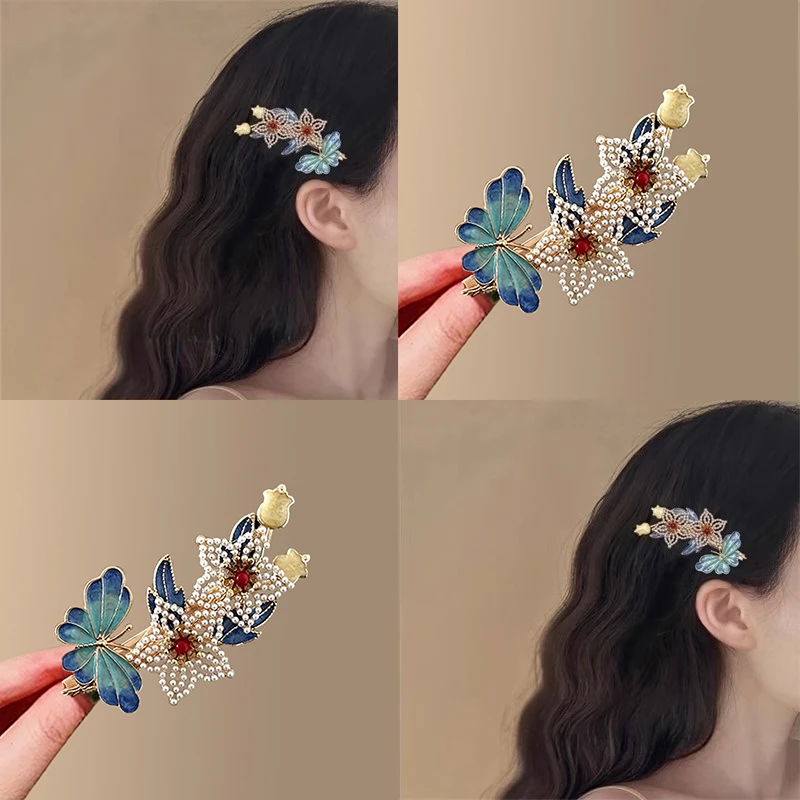 鬓边海棠新中式古典发夹国风花朵侧边夹旗袍汉服配饰发卡