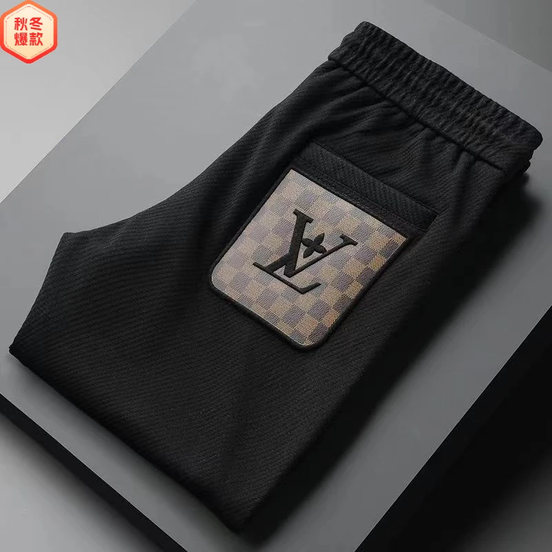 高端休闲轻奢秋季新款白色运动裤男修身弹力束脚印花薄款卫裤子男