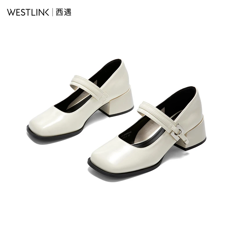 Westlink/西遇白色单鞋女2024秋季百搭法式小皮鞋浅口玛丽珍鞋子