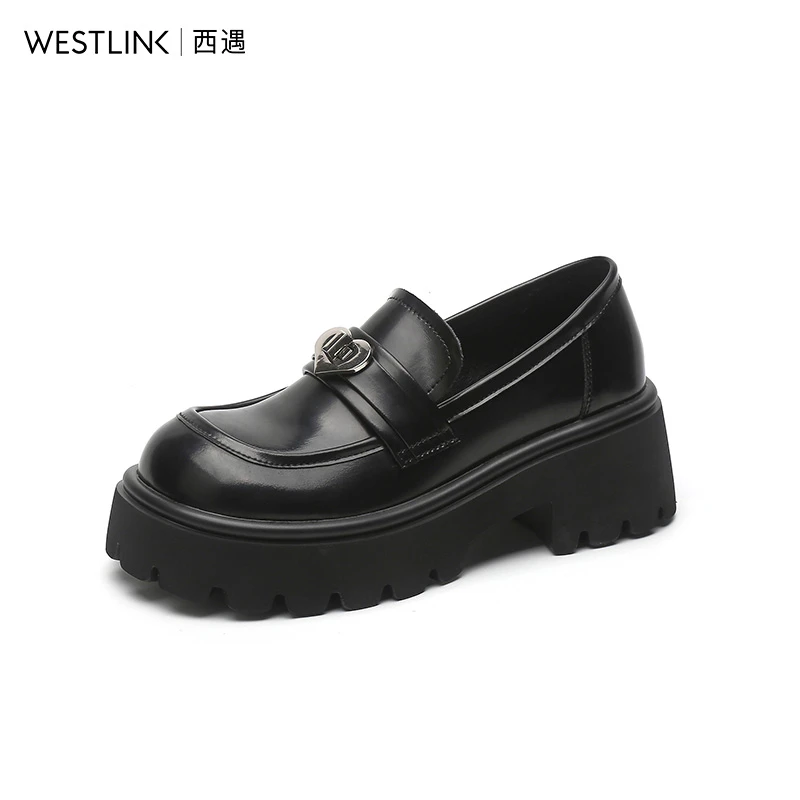 Westlink/西遇2024春秋新款百搭厚底圆头乐福鞋英伦风时尚鞋子