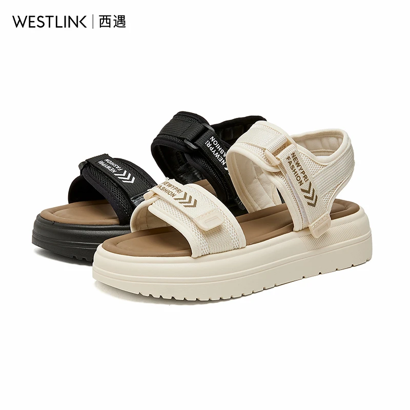 Westlink/西遇凉鞋女2024夏季新款百搭清凉外穿沙滩鞋魔术贴平底