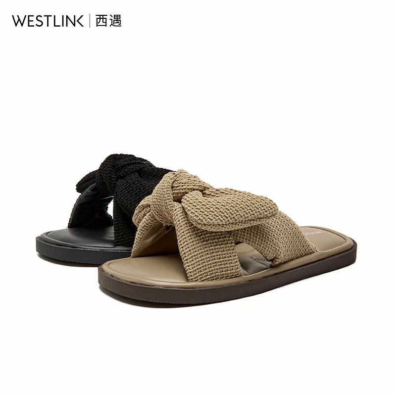 Westlink/西遇时尚拖鞋女2024夏季新款平底外穿凉鞋沙滩鞋蝴蝶结