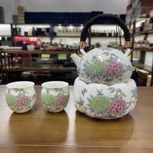 白绣球花温茶提梁壶一壶两杯@Z041