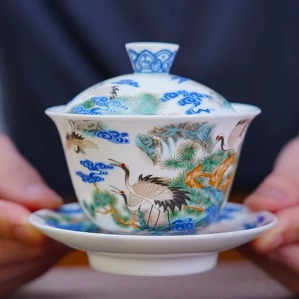 云鹤九霄高端陶瓷三才盖碗-303(flk)