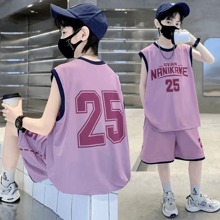 儿童装男童夏装套装2024新款夏季中大童篮球服运动服帅气背心夏款