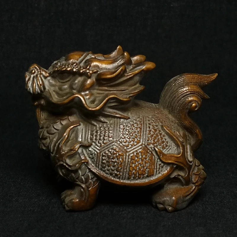 复古雕刻黄杨木金钱龙龟 居家装饰收藏老物件手把件 长度 6.8公分