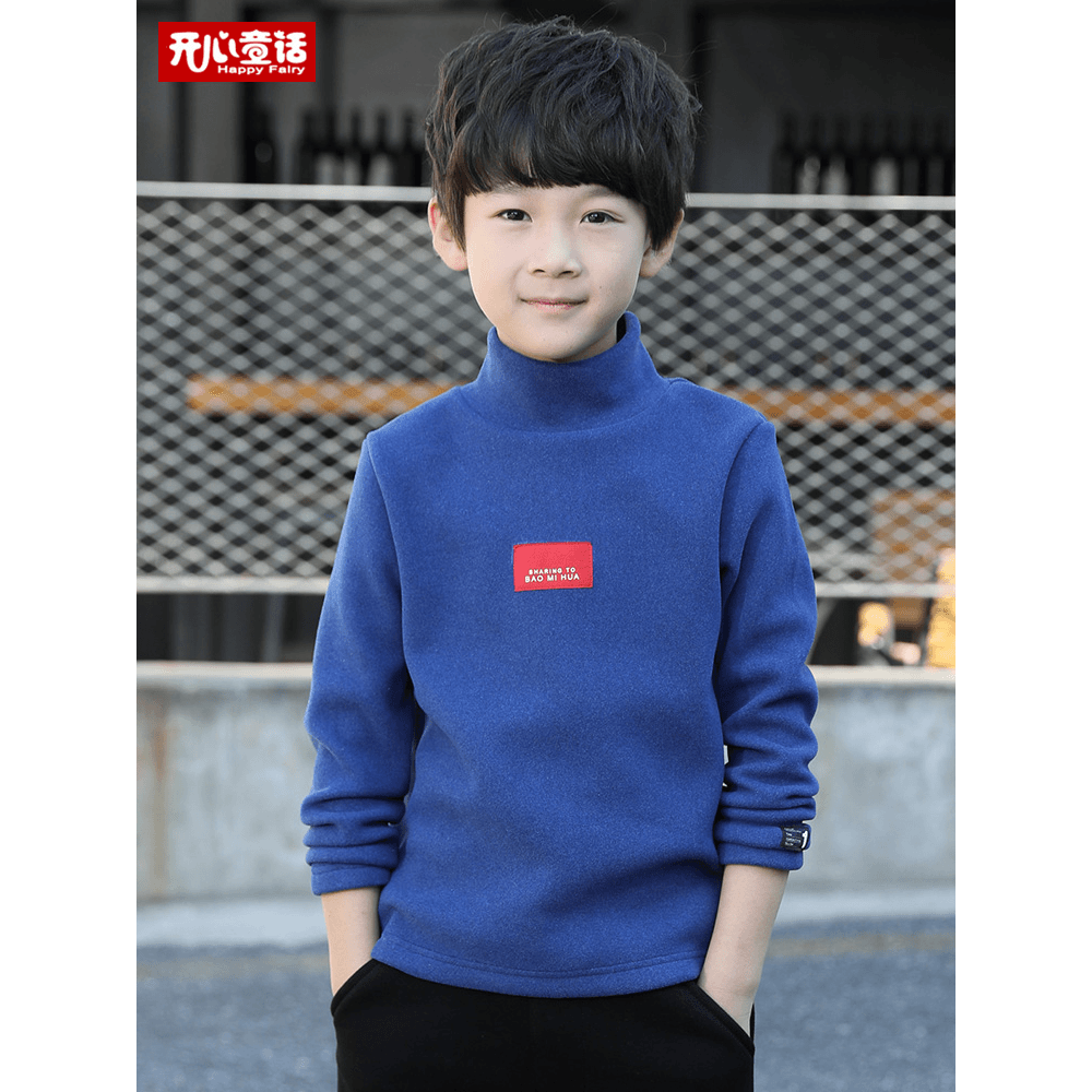 巴拉恩男童打底衫秋冬款加绒加厚2023新款半高领大童卫衣儿童