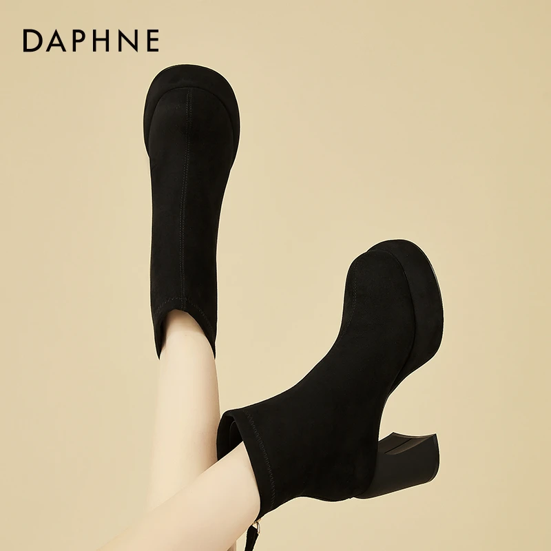 达芙妮厚底高跟短靴女2025新款秋冬加绒粗跟瘦瘦靴单靴显瘦时装靴