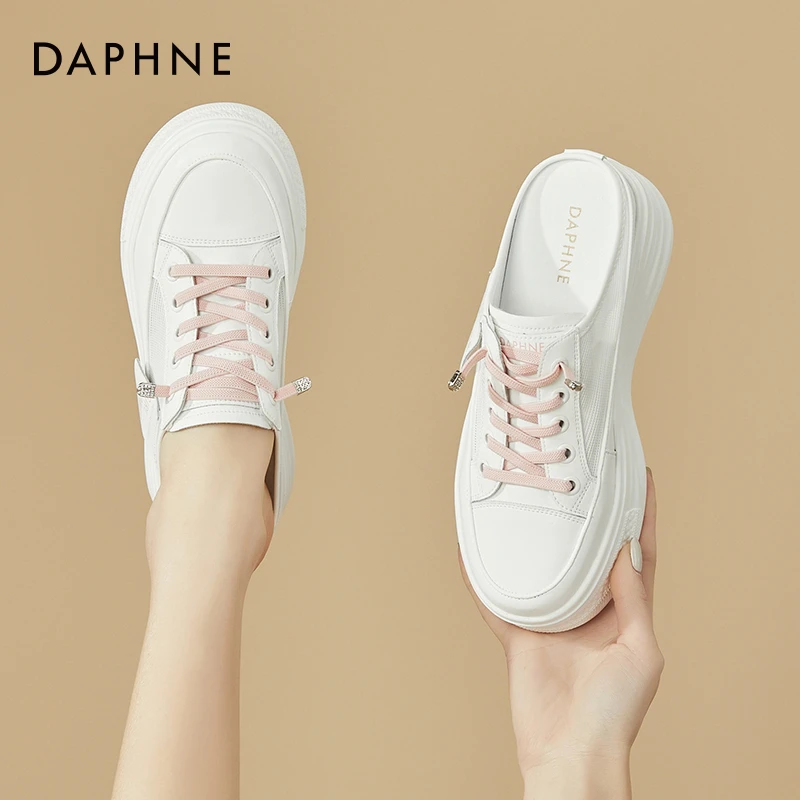 达芙妮包头半拖鞋女新款厚底松糕懒人穆勒凉鞋夏季外穿网面小白鞋