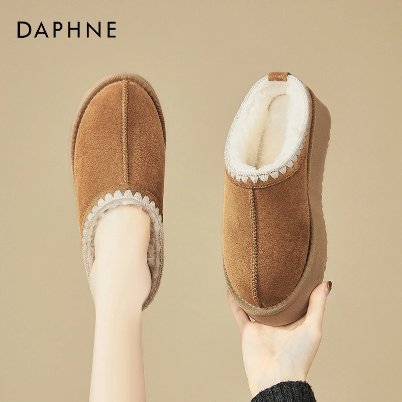 达芙妮女鞋厚底棉拖鞋2025冬季加绒加厚半拖雪地靴包头勃肯棉鞋子