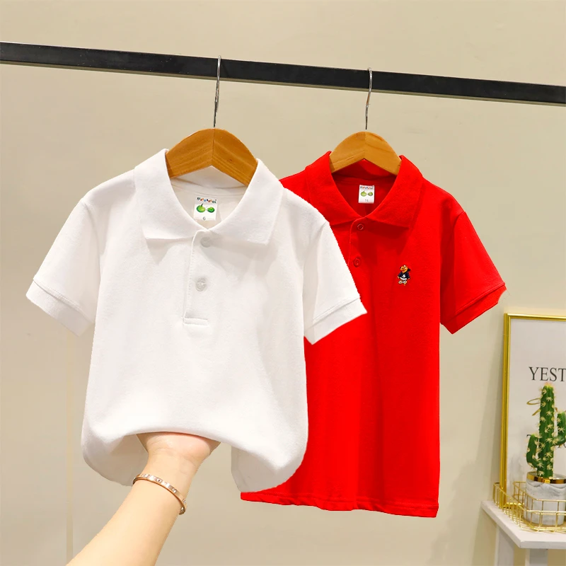 纯棉儿童短袖t恤中大童装男童女童夏装2024新款背心宝宝polo衬衫