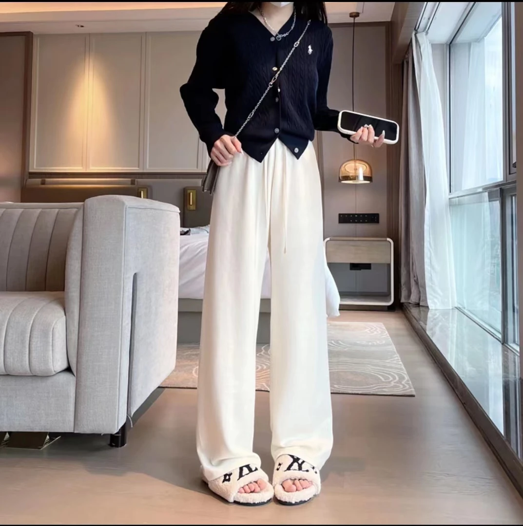 针织裤白色垂感裤加厚不加绒